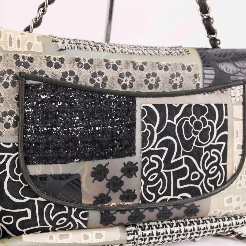 Authentic CHANEL PVC Tweed Patchwork Jumbo Single Flap Black - Picture 4 of 16